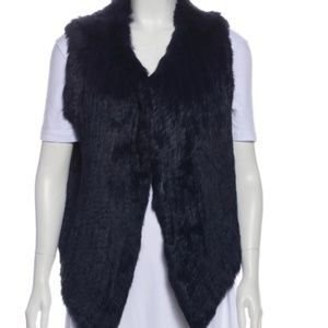 Joie Navy Rabbit Fur Draped Sweater Vest size XS